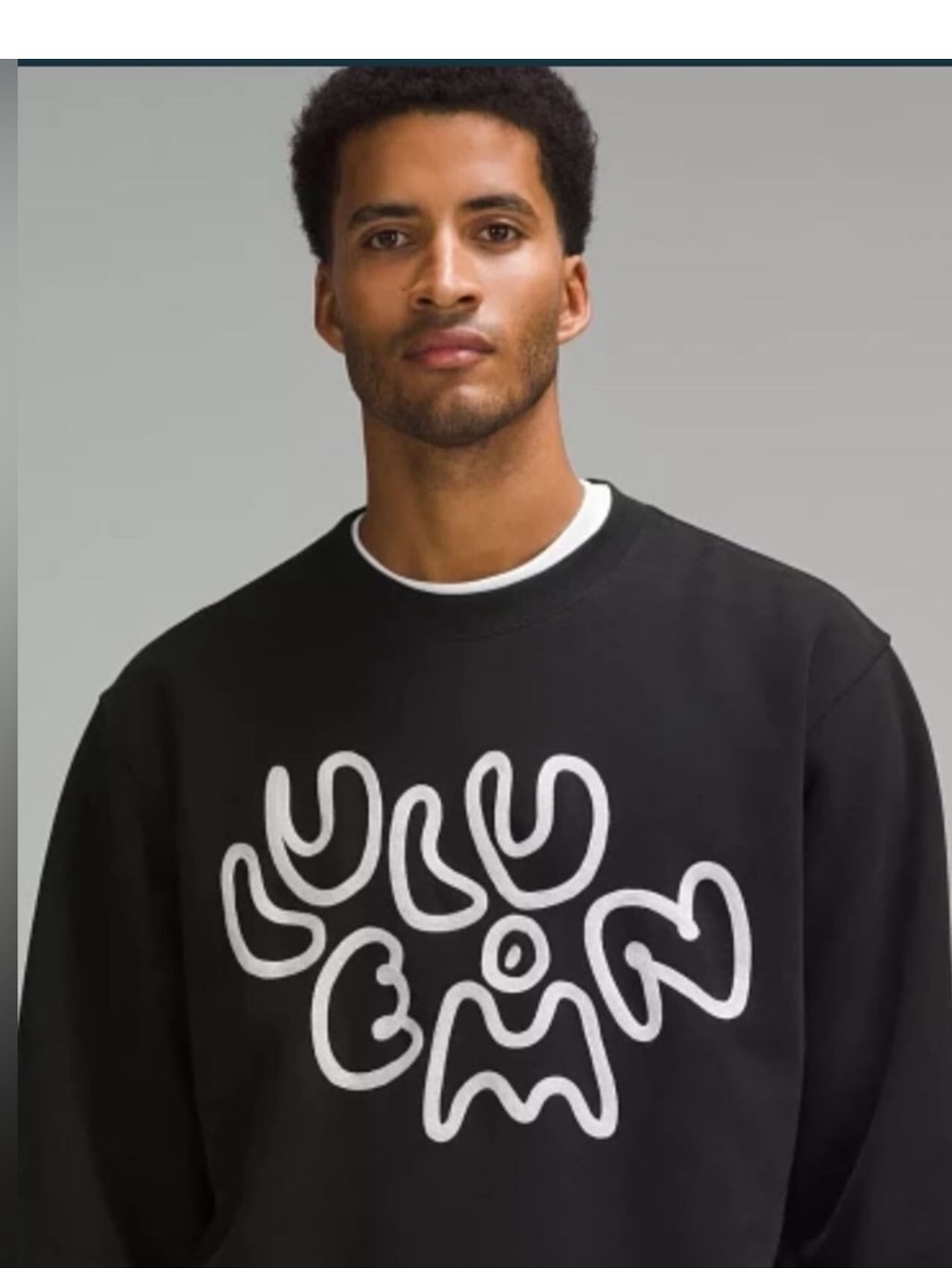 Lululemon Men’s Black Crewneck Sweater with White Lulu Graphic